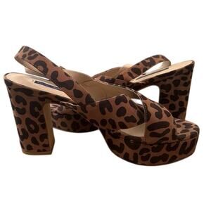 Stuart Weitzman Shoes Women's 8.5 Brown Jerry Cheetah Suede Slingback Sandals